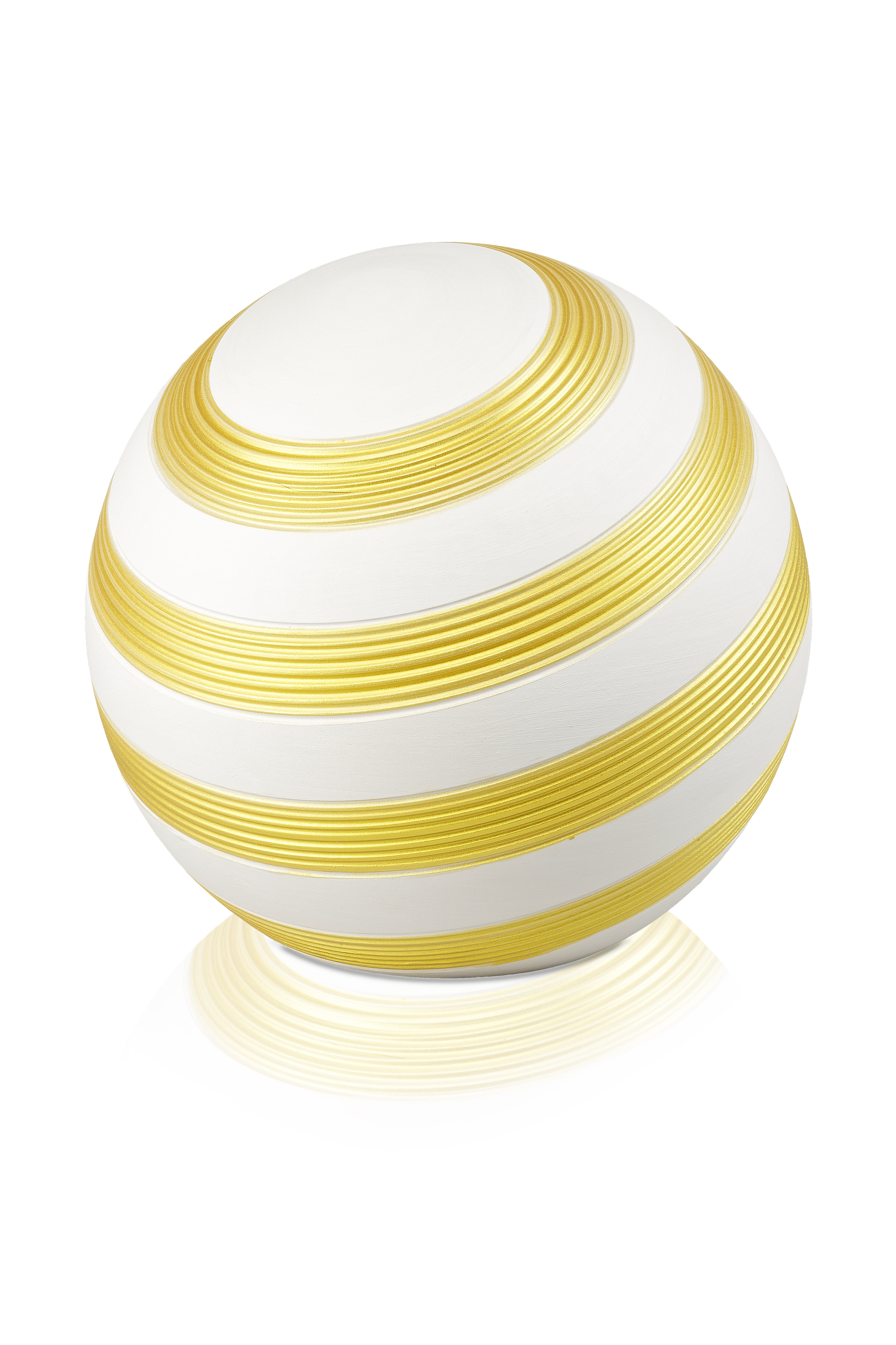 Keramikurne Kugel, weiss/gold, Streifen, gerillt