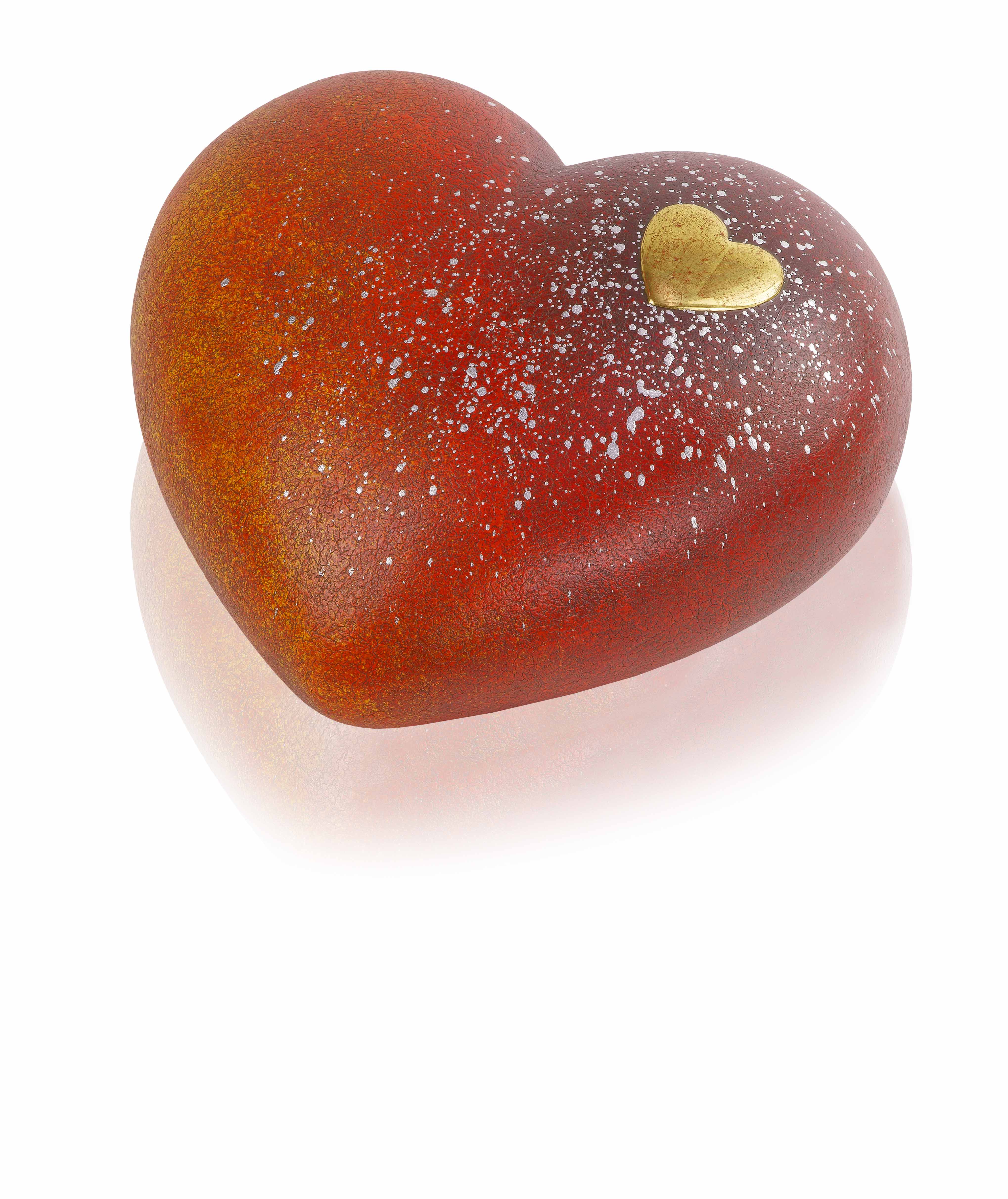 Herzurne, Massivholz rot/orange, vergoldet