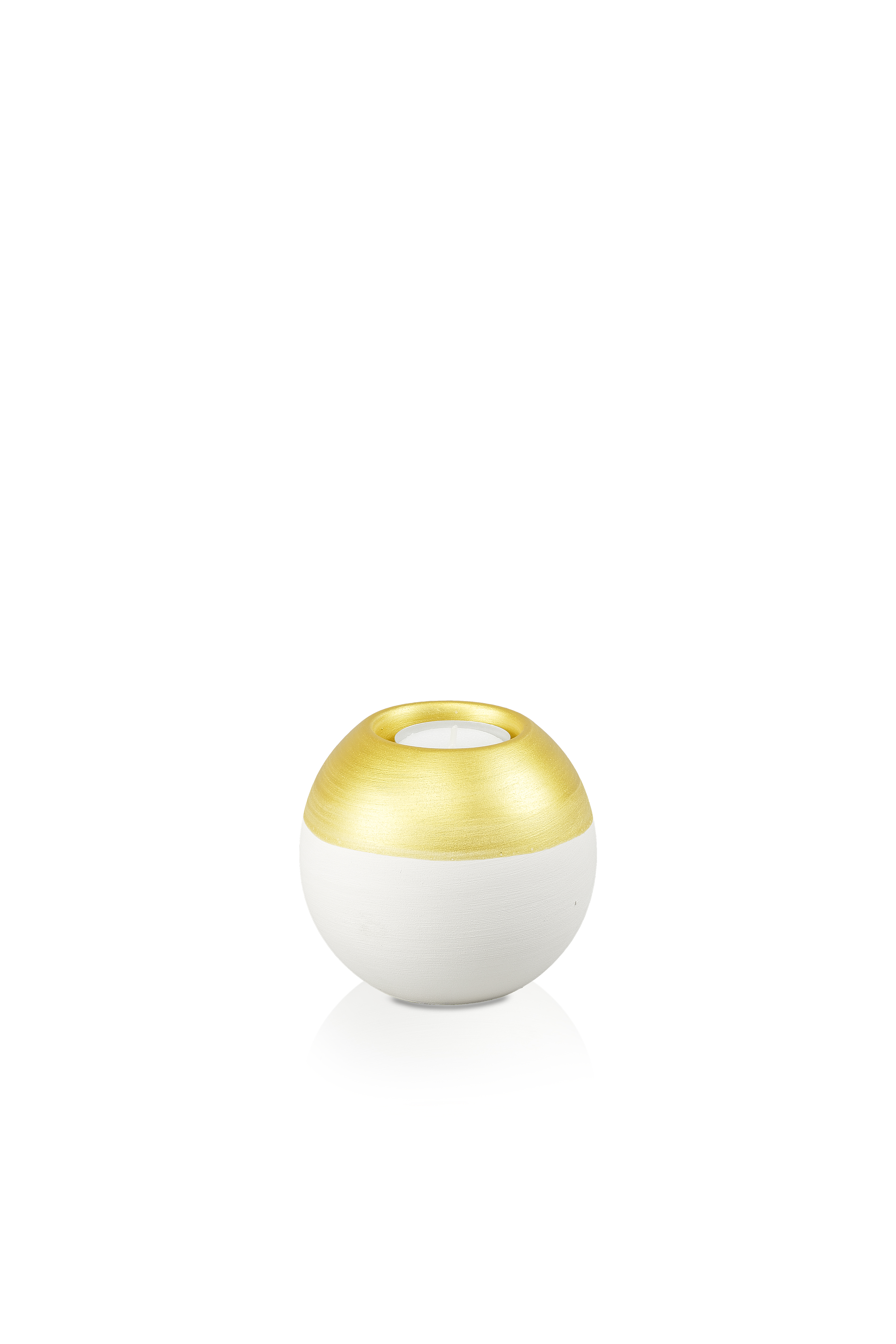 Keramik Kleinurne Kugel, weiss/gold mit Kerze