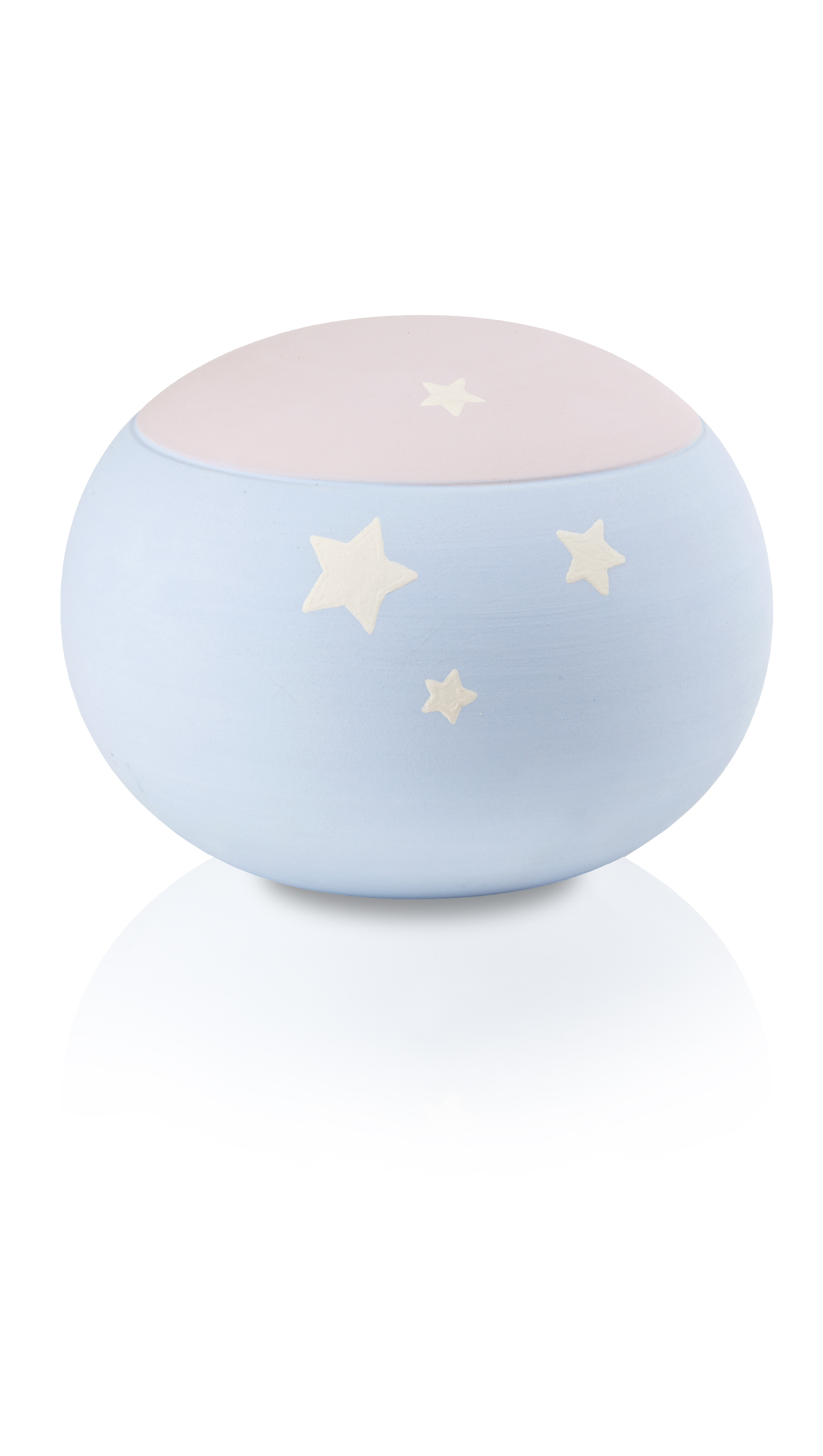 Kinderurne, Keramik, hellblau und rosa mit Sternen