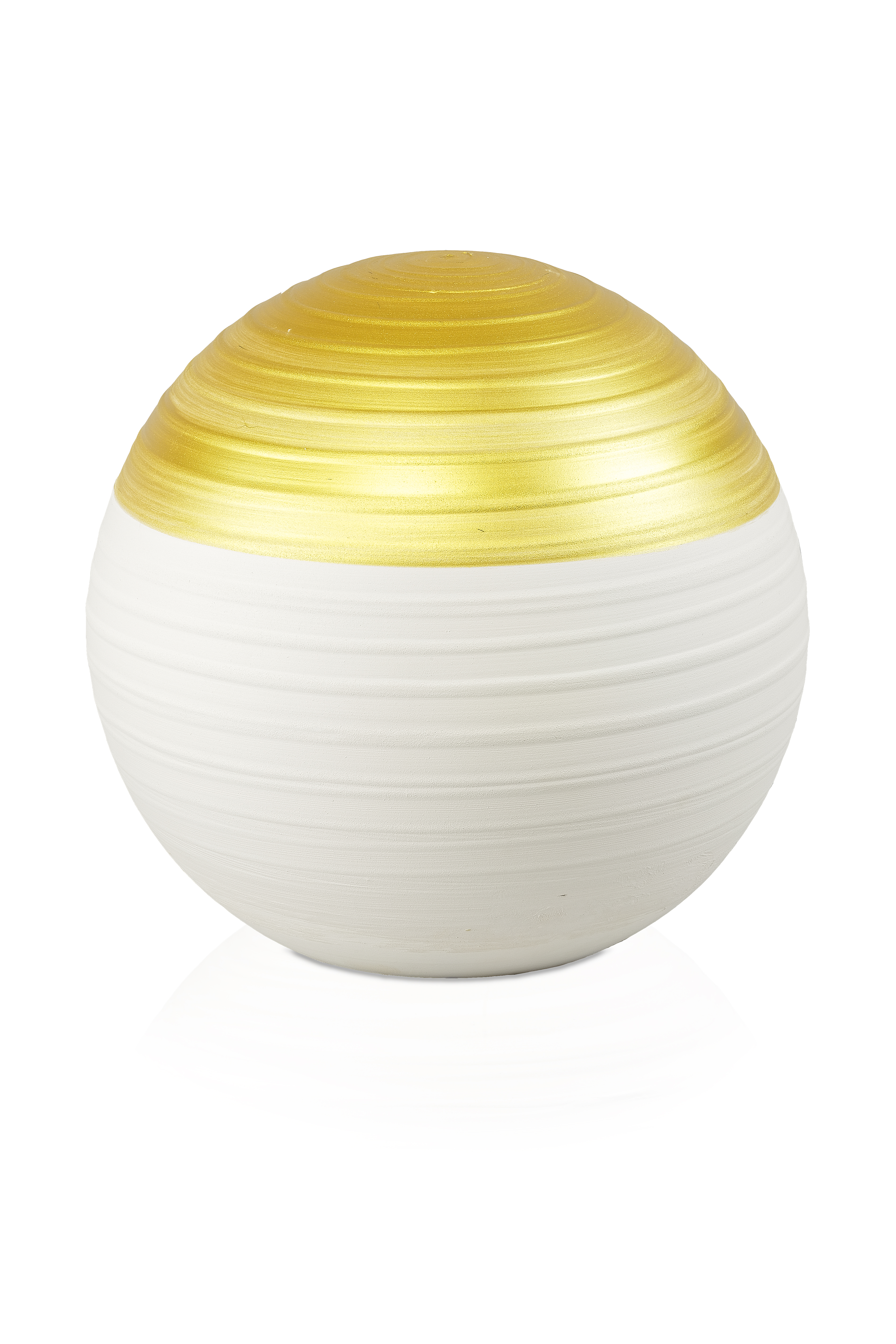Keramikurne Kugel, weiss/gold, gerillt