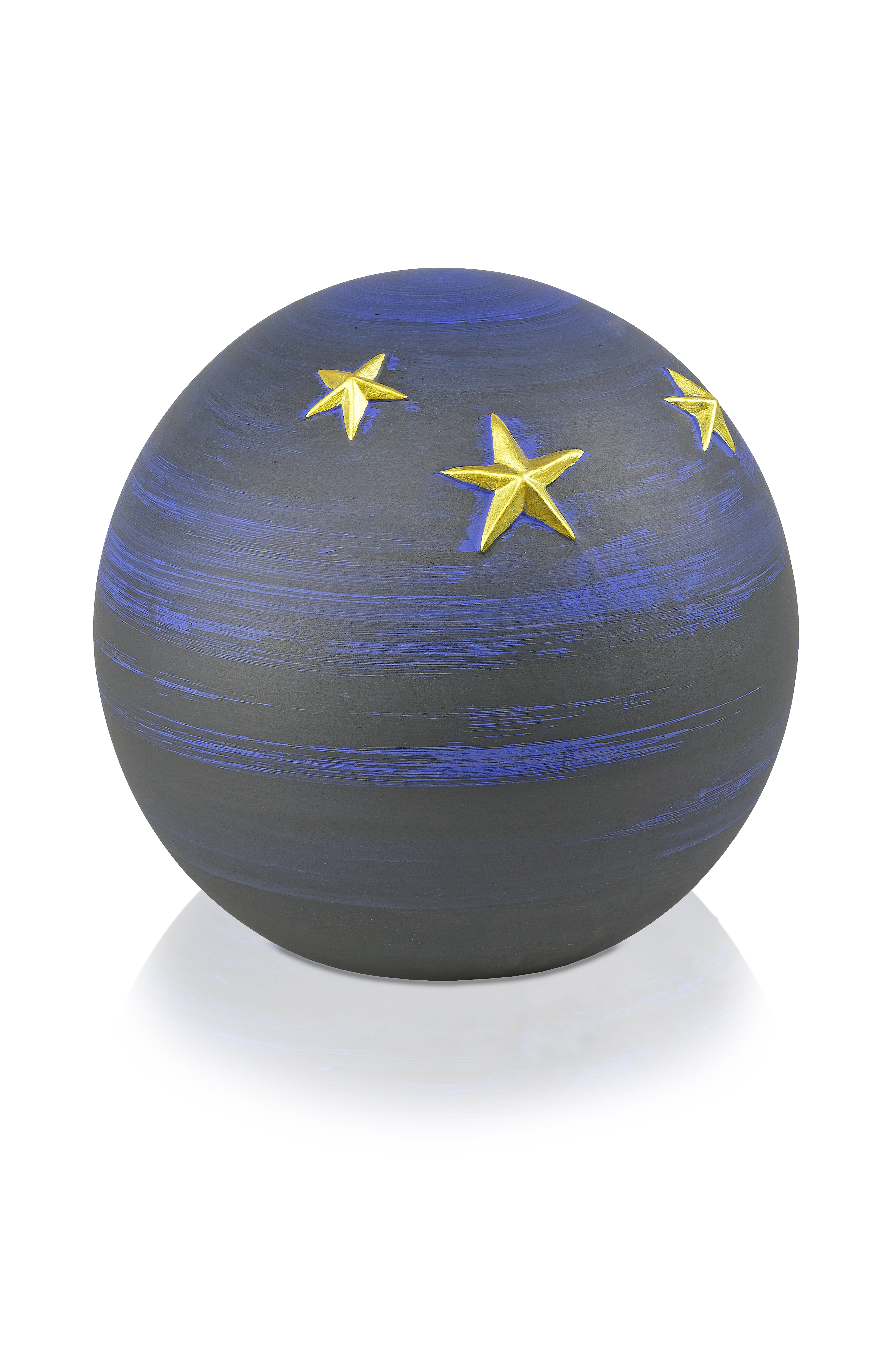 Keramikurne Kugel, blau/schwarz, Gold-Sternen