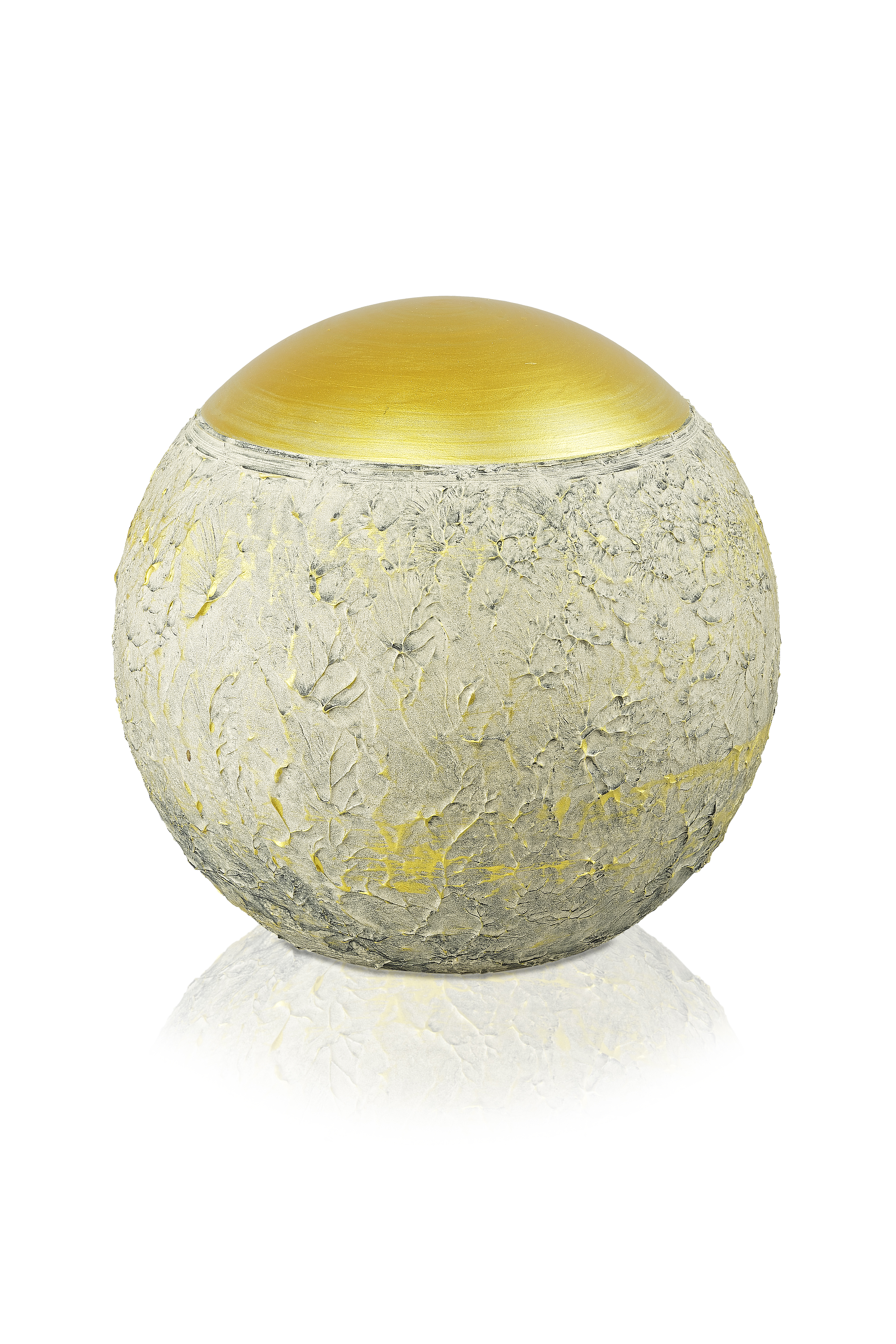 Keramikurne Kugel, weiss/gold, Streifen, gerillt