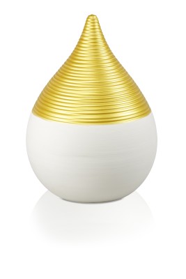 Keramikurne Tropf, weiss/gold, gerillt