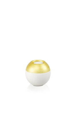 Keramik Kleinurne Kugel, weiss/gold mit Kerze