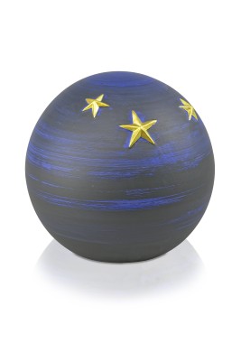 Keramikurne Kugel, blau/schwarz, Gold-Sternen