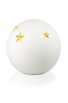 Keramikurne Kugel, weiss, Gold-Sternen