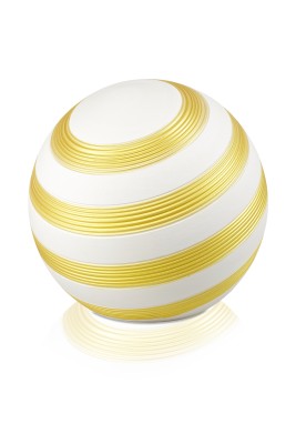 Keramikurne Kugel, weiss/gold, Streifen, gerillt