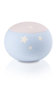 Kinderurne, Keramik, hellblau und rosa mit Sternen