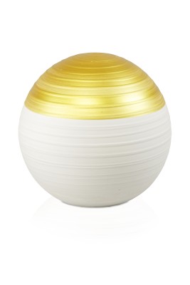 Keramikurne Kugel, weiss/gold, gerillt